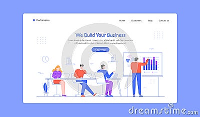 Build business learn presentation chart and graphic landing page Vector Illustration