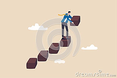 Build business success stairs, self development or career growth and job improvement, growing up or job promotion concept, Vector Illustration