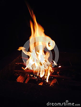 Campfire in the night away from the city Stock Photo