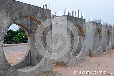 Build a concrete drain.Concrete drainage. Stock Photo