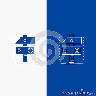 Build, craft, develop, developer, game Line and Glyph web Button in Blue color Vertical Banner for UI and UX, website or mobile Vector Illustration