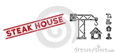 Build House Mosaic and Grunge Steak House Seal with Lines Vector Illustration