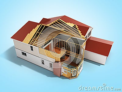 Build House Three-dimensional image 3d render on blue background Stock Photo