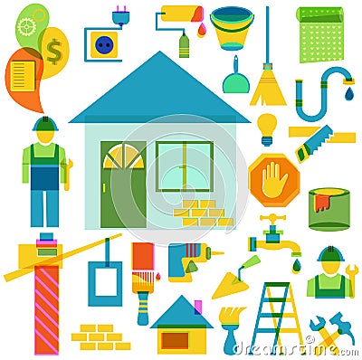 Build and repair color icon collection Vector Illustration