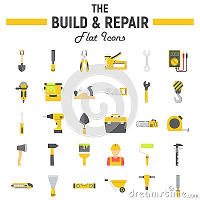 Build and Repair flat icon set, construction signs Vector Illustration