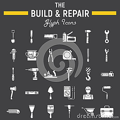 Build and Repair glyph icon set, construction sign Vector Illustration