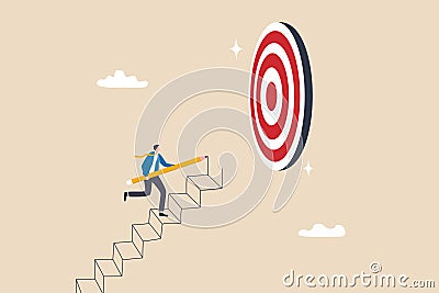 Build stair to reach target, career success or progress to achievement, business goal or future succeed, effort to grow career Vector Illustration