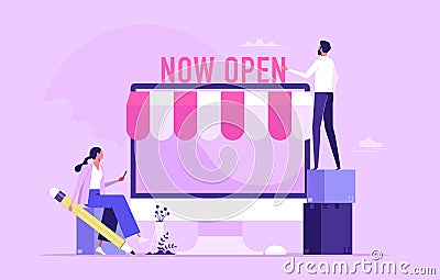 Build website create store on the internet concept Vector Illustration