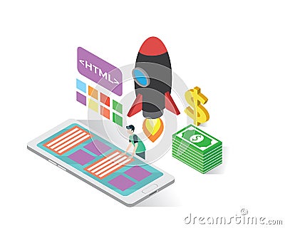 Build website isometric icons concept, build website illustration vector,website builder Vector Illustration
