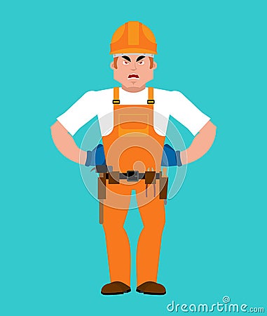 Builder angry. Worker in protective helmet evil. Service worker Vector Illustration