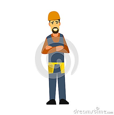 Builder with arms crossed on his chest . Vector Illustration