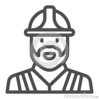 Builder with beard in helmet line icon, profession concept, constructor man worker vector sign on white background Vector Illustration