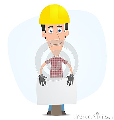 Builder is behind blank board Vector Illustration