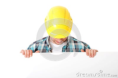 Builder with blank board Stock Photo