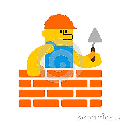 Builder and brick wall. Erector and wall. Building Icon Symbol Vector Illustration