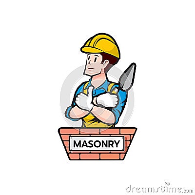 The Builder bricklayer logo icon isolated masonry cartoon style Vector Illustration