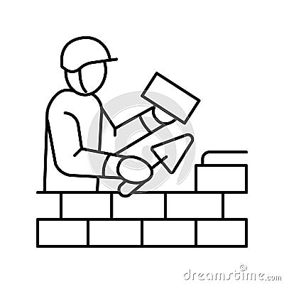 builder building with brick line icon vector illustration Vector Illustration