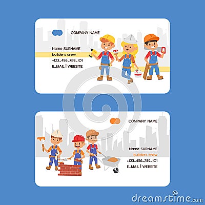 Builder business card vector constructor people character building construction business-card design illustration Vector Illustration