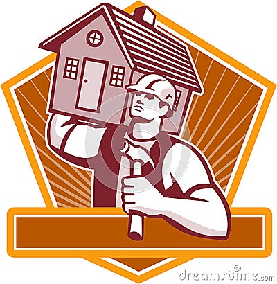 Builder Carpenter Carry House Retro Vector Illustration