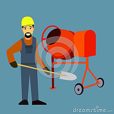 Builder with a cement mixer Vector Illustration