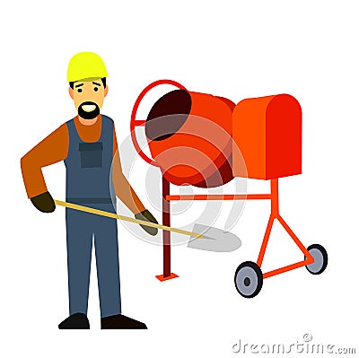 Builder with a cement mixer Vector Illustration