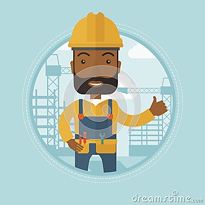 Builder giving thumb up vector illustration. Vector Illustration