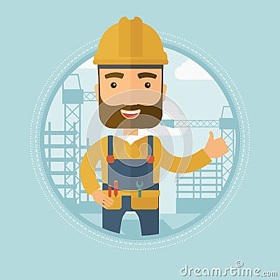 Builder giving thumb up vector illustration. Vector Illustration