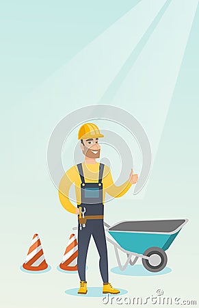 Builder giving thumb up vector illustration. Vector Illustration