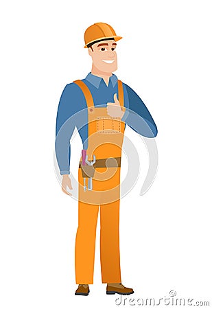 Builder giving thumb up vector illustration. Vector Illustration