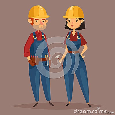 Builder with hammer and screwdriver in uniform Vector Illustration