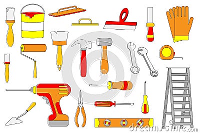 Builder hand repair tool for building worker person, handyman with instruments vector illustration isolated on white. Vector Illustration