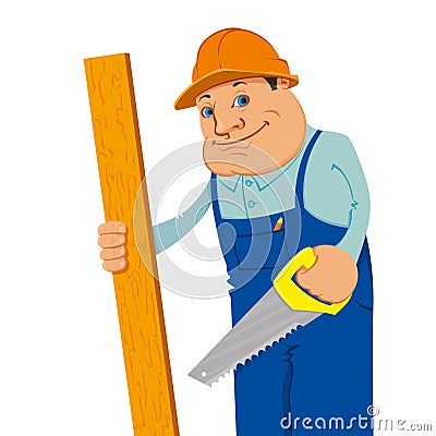Builder with hand saw Vector Illustration