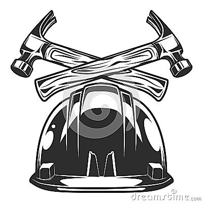 Builder hard hat with hammer, business from new construction and remodeling house illustration Vector Illustration