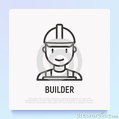 Builder in helmet thin line icon. Modern vector illustration of repairman, handyman Vector Illustration