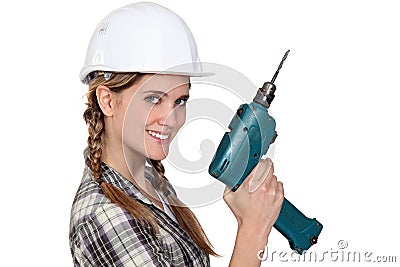 Builder holding a power tool Stock Photo