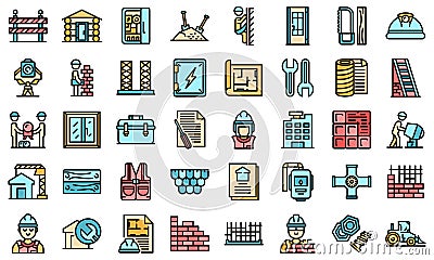 Builder icons set vector flat Stock Photo