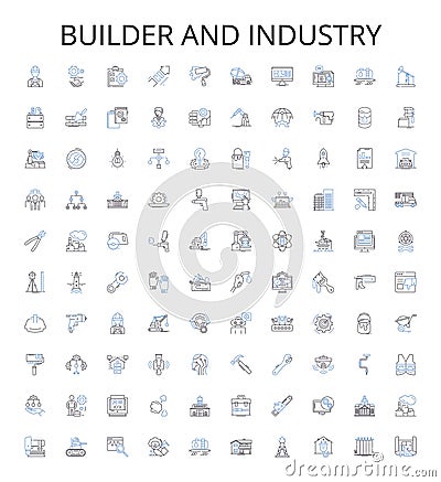 Builder and industry outline icons collection. Builder, Industry, Construction, Development, Foreman, Architect Vector Illustration