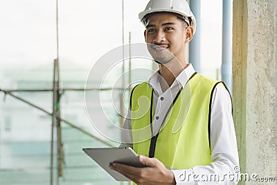 Builder inspection consultancy. Inspector checking material and structure in construction Stock Photo