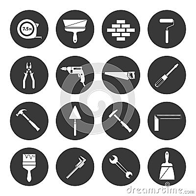 Builder instruments icons black Vector Illustration