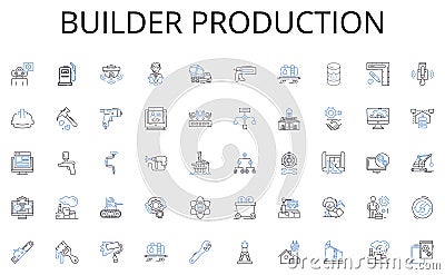 Builder production line icons collection. Dishes, Plates, Bowls, Cups, Glasses, Utensils, Cutlery vector and linear Vector Illustration