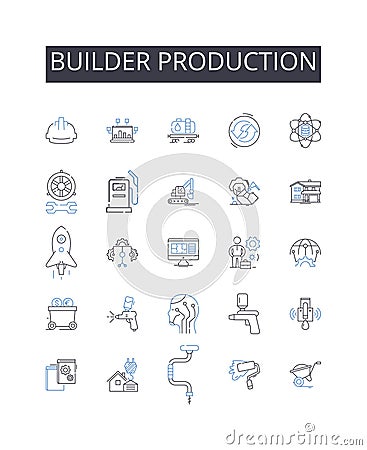 Builder production line icons collection. Manufacturer, Fabricator, Creator, Designer, Maker, Craftsman, Artisan vector Vector Illustration