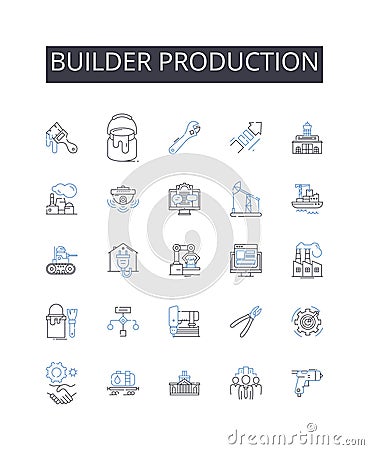 Builder production line icons collection. Schedule, Booking, Availability, Meeting, Request, Confirm, Follow-up vector Vector Illustration