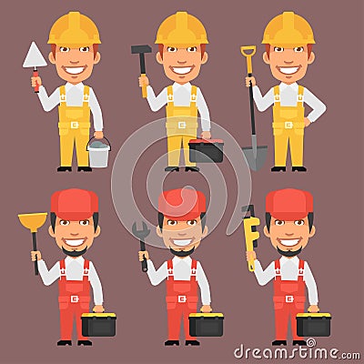 Builder and Repairman Holds Tools Vector Illustration