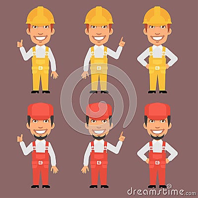 Builder and Repairman Show and Points Vector Illustration