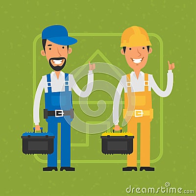 Builder and repairman show thumbs up Vector Illustration