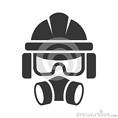 Builder Safety Helmet, Protection Glasses, Respirator and Headset Icon. Vector Vector Illustration