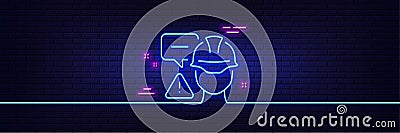 Builder warning line icon. Construction inspection sign. Neon light glow effect. Vector Vector Illustration