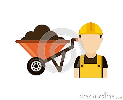 Builder with wheelbarrow isolated icon design Vector Illustration