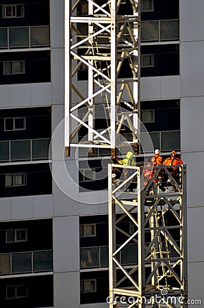 Builders assemble a tower crane Editorial Stock Photo