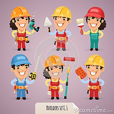 Builders Cartoon Characters Set1.1 Vector Illustration